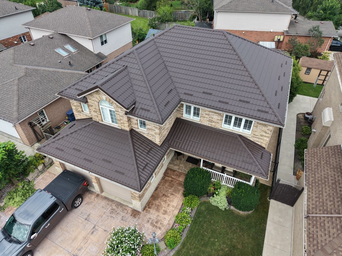 Metal roof viewed from above
