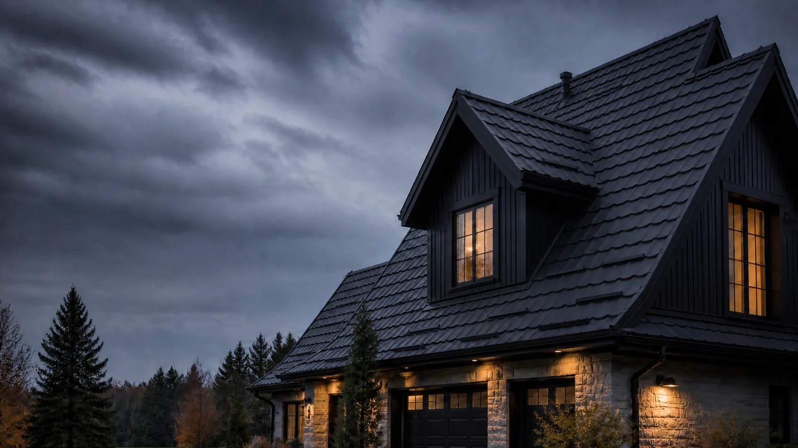 Metal roof with snow-retention bars